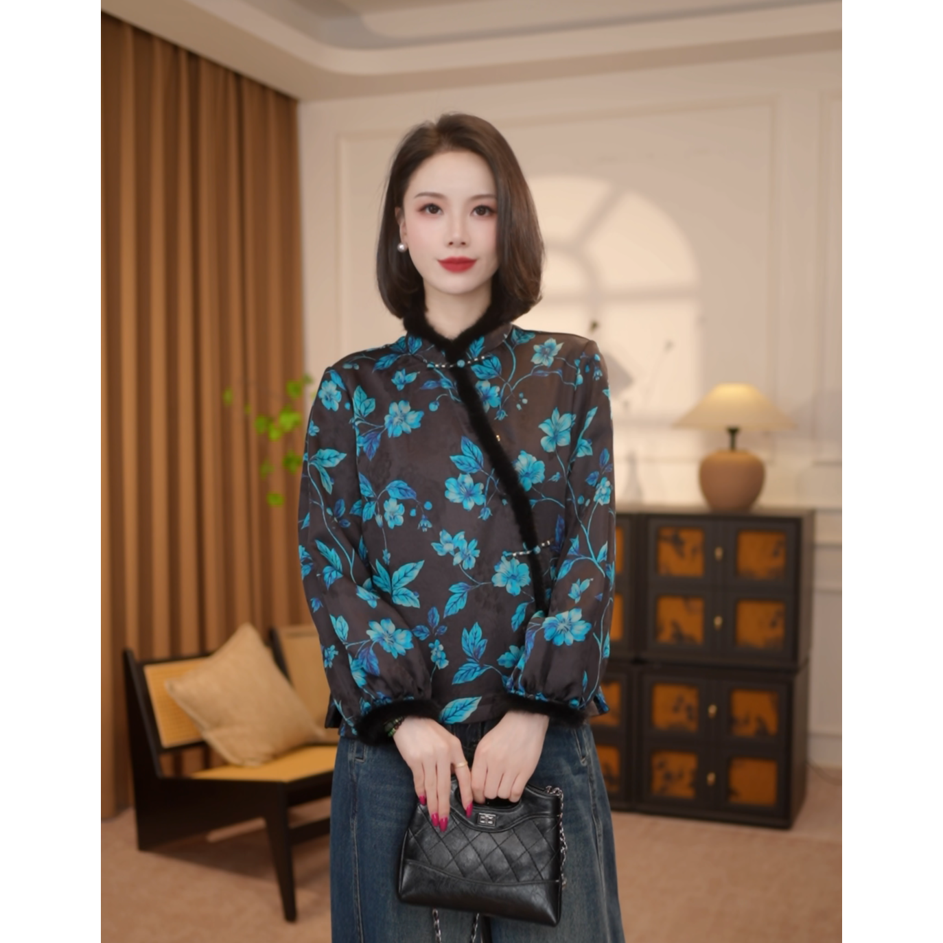 【苏婉】新中式国风2025秋季新款百搭洋气气质显瘦上衣G8777