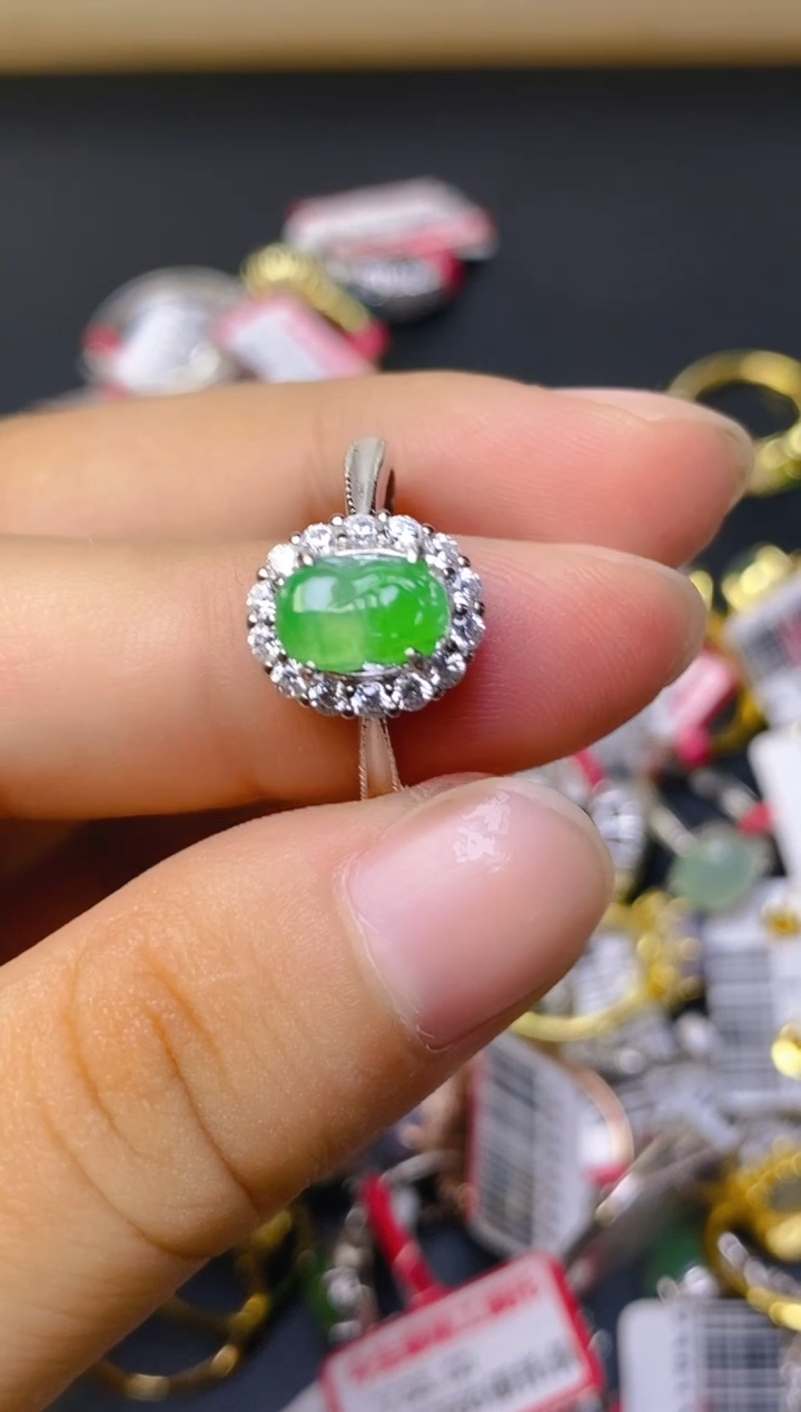 翡翠戒指银S925镶嵌百内无证书