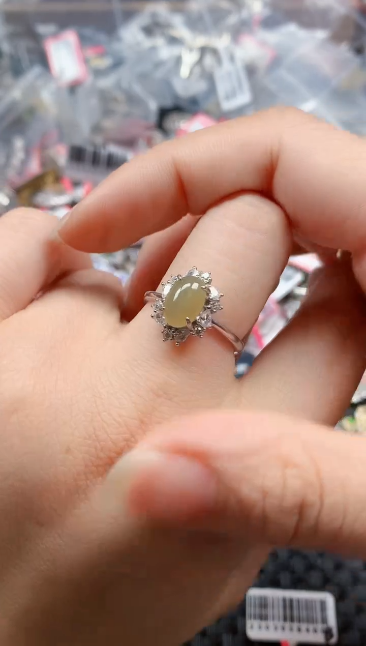 银S925镶嵌戒指翡翠天然A货缅甸翡翠