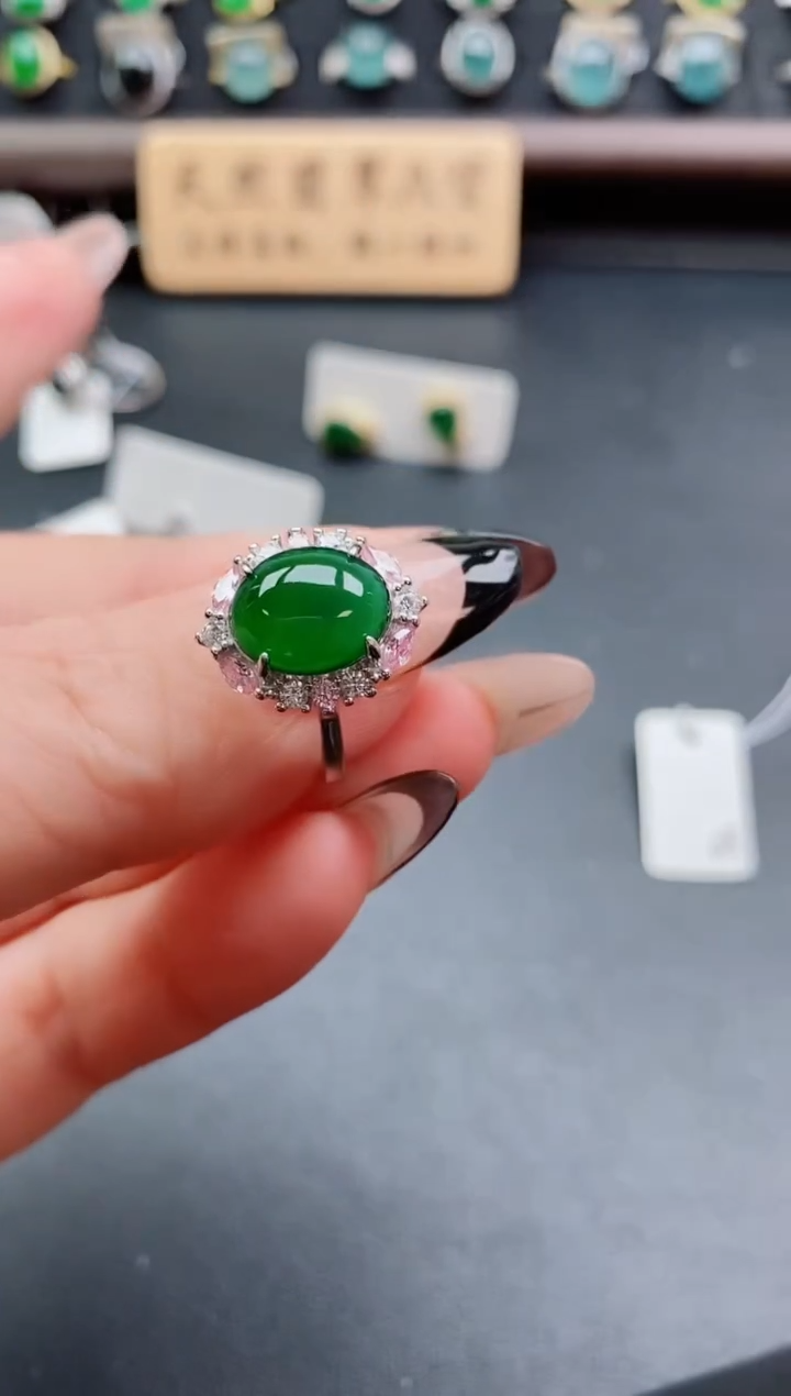 银S925镶嵌戒指翡翠1