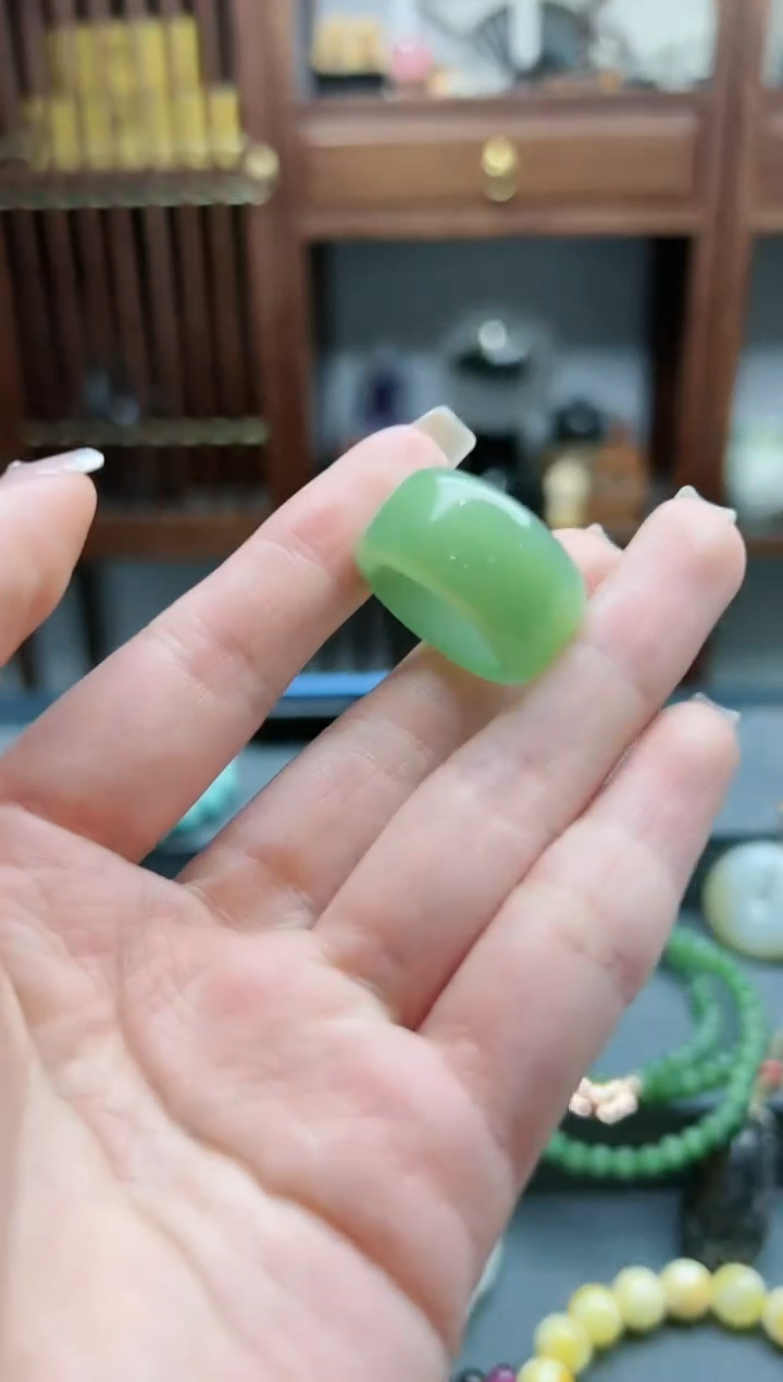 【闪购商品】和田玉指环未镶嵌和田玉翠青指环14-15号*1 LZYS