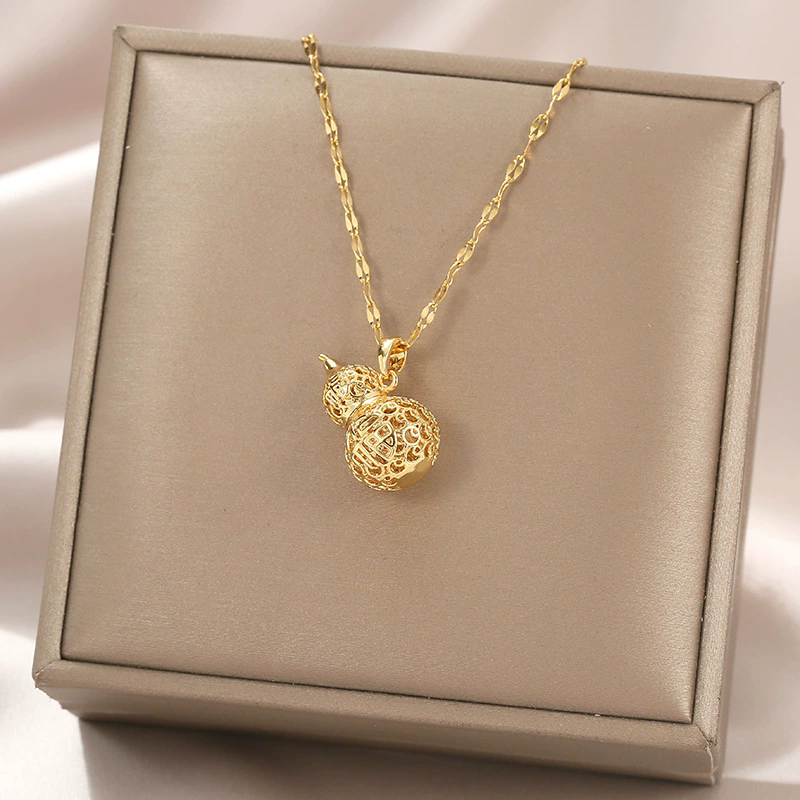 合金项链 新中式镂空福字葫芦项链经典百搭气质锁骨链