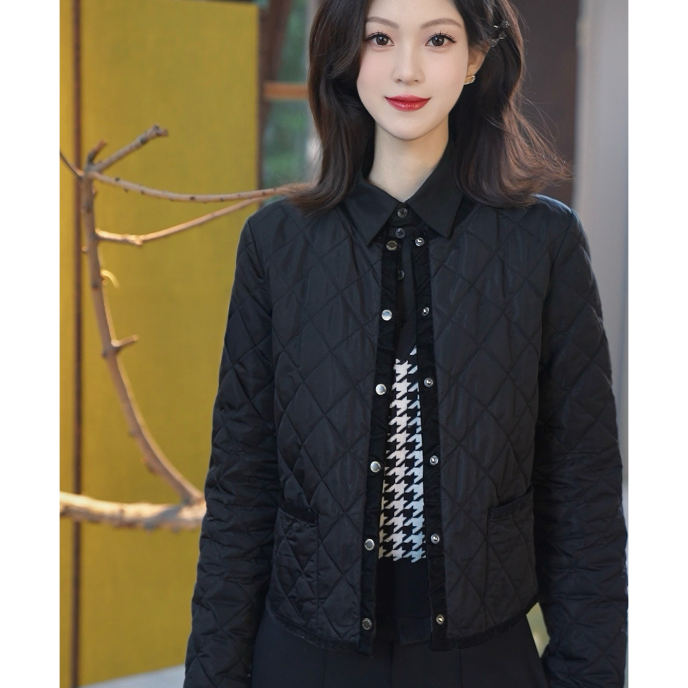 GIRDEAR/哥弟   新雪丽小香｜小香风丝绒包边保暖棉服外套1400512