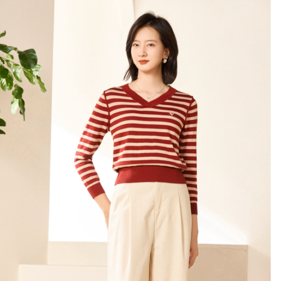 新款S5908莱赛尔纤维（天丝）V领长袖显瘦洋气时尚百搭针织