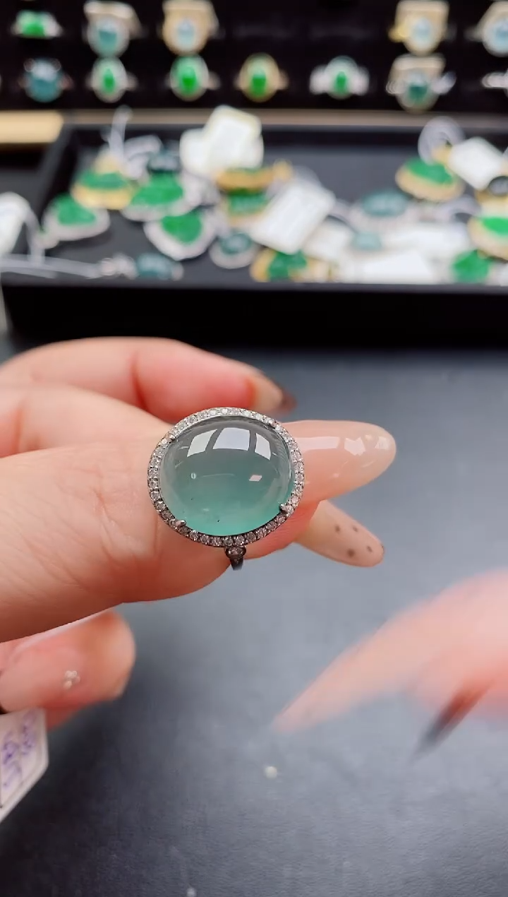 银S925镶嵌戒指翡翠1
