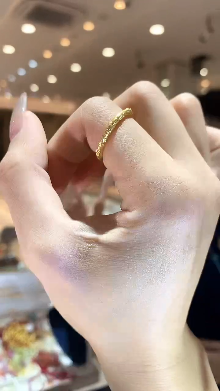 【闪购商品】定制足金戒指/指环卷草纹（圈口联系备注）