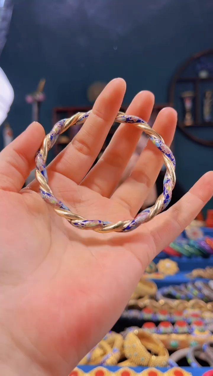 【闪购商品】非遗绝技 景泰蓝麻花镯 蓝 63圈