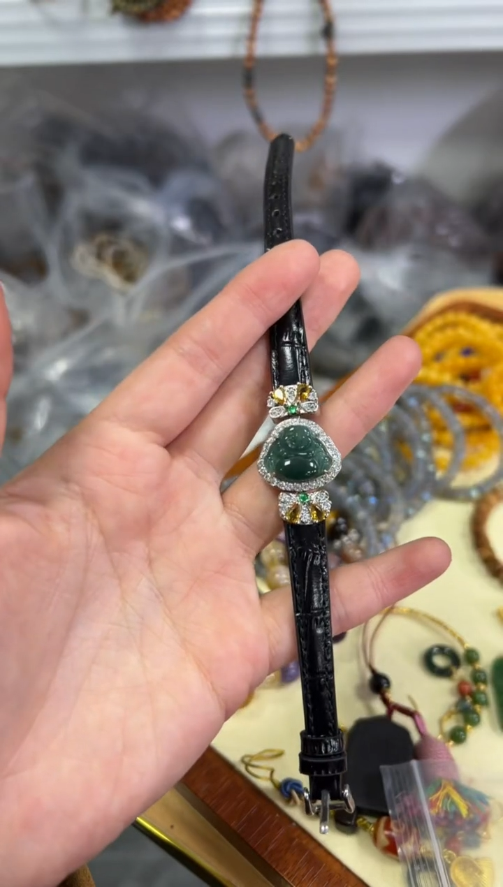 【闪购商品】翡翠手链未镶嵌蓝水翡翠佛公手环款[3655]