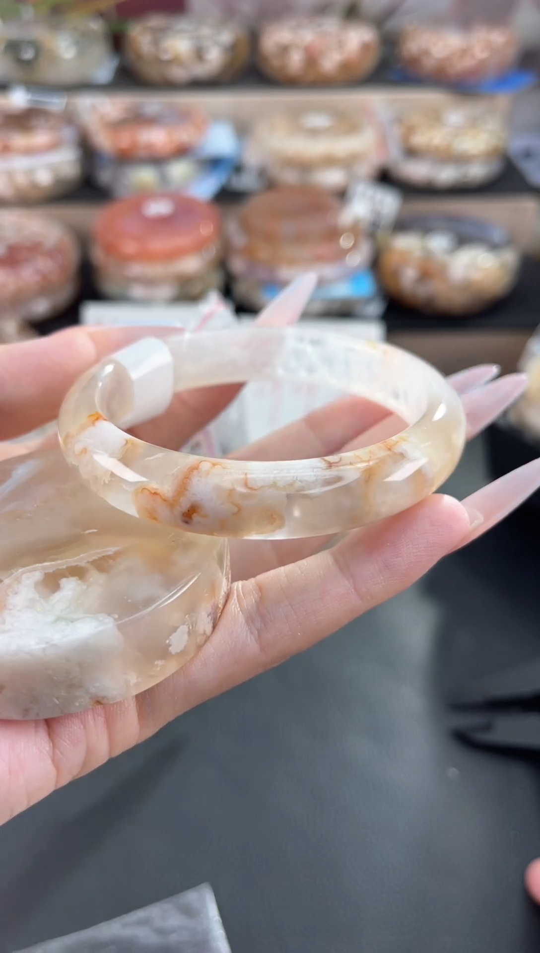 未镶嵌手镯石英质玉天然樱花玛瑙手镯（镯心赠品）57