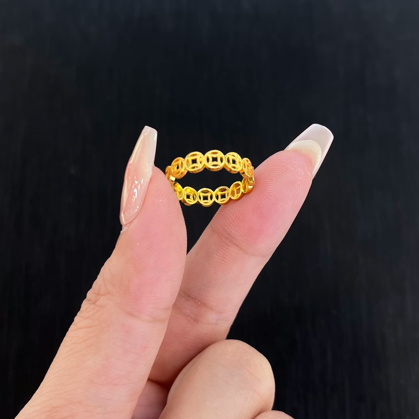 足金999钱币戒指国风简约精致