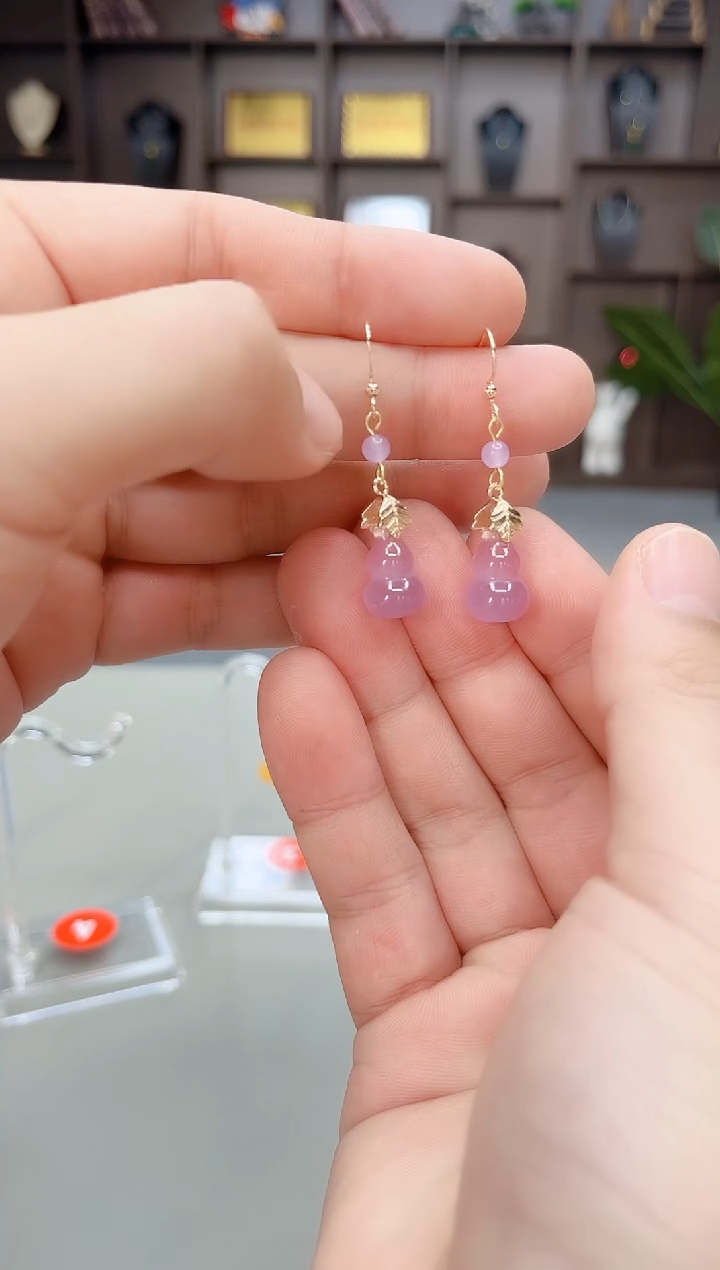 未镶嵌耳钉玛瑙/玉髓紫葫芦