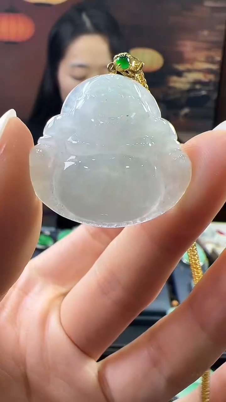 18K金镶嵌挂件翡翠佛公 不含链