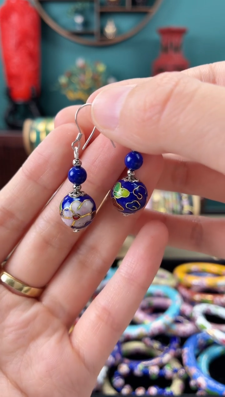 非遗技艺 景泰蓝耳环 宝蓝
