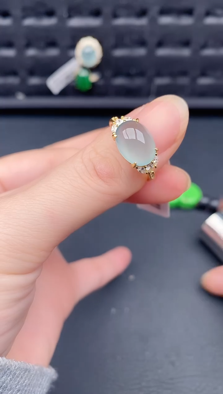 银S925镶嵌戒指翡翠天然a货翡翠278