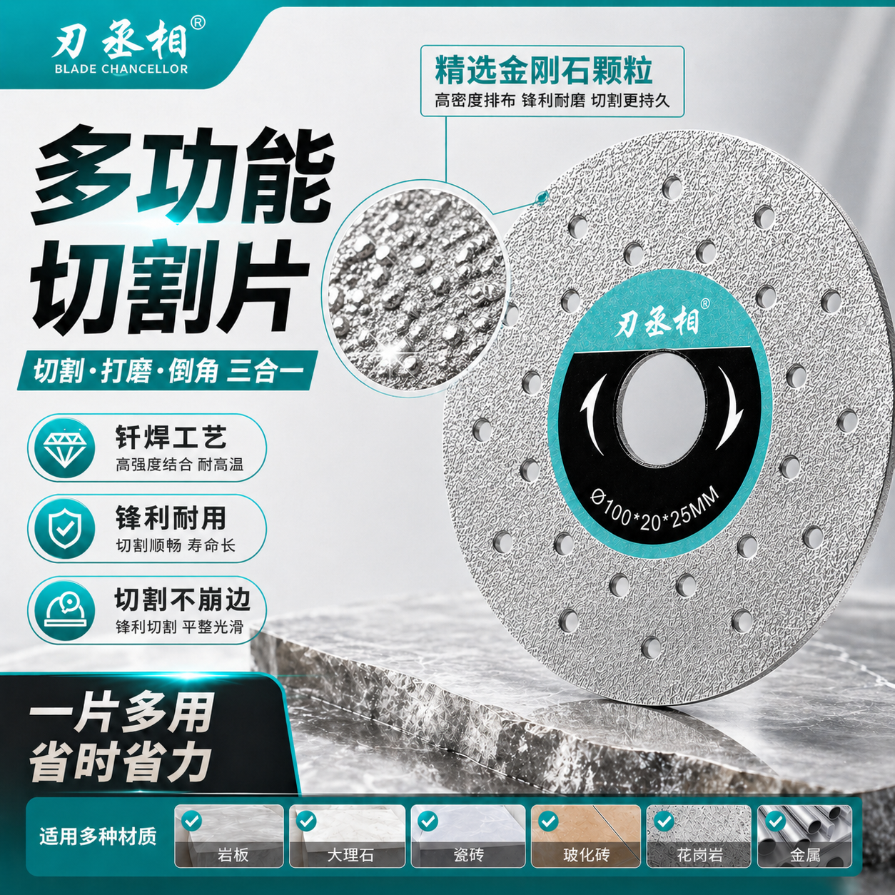 保质量2片装工业级全新升级多功能切磨片适用于瓷砖玻璃大理石商品图