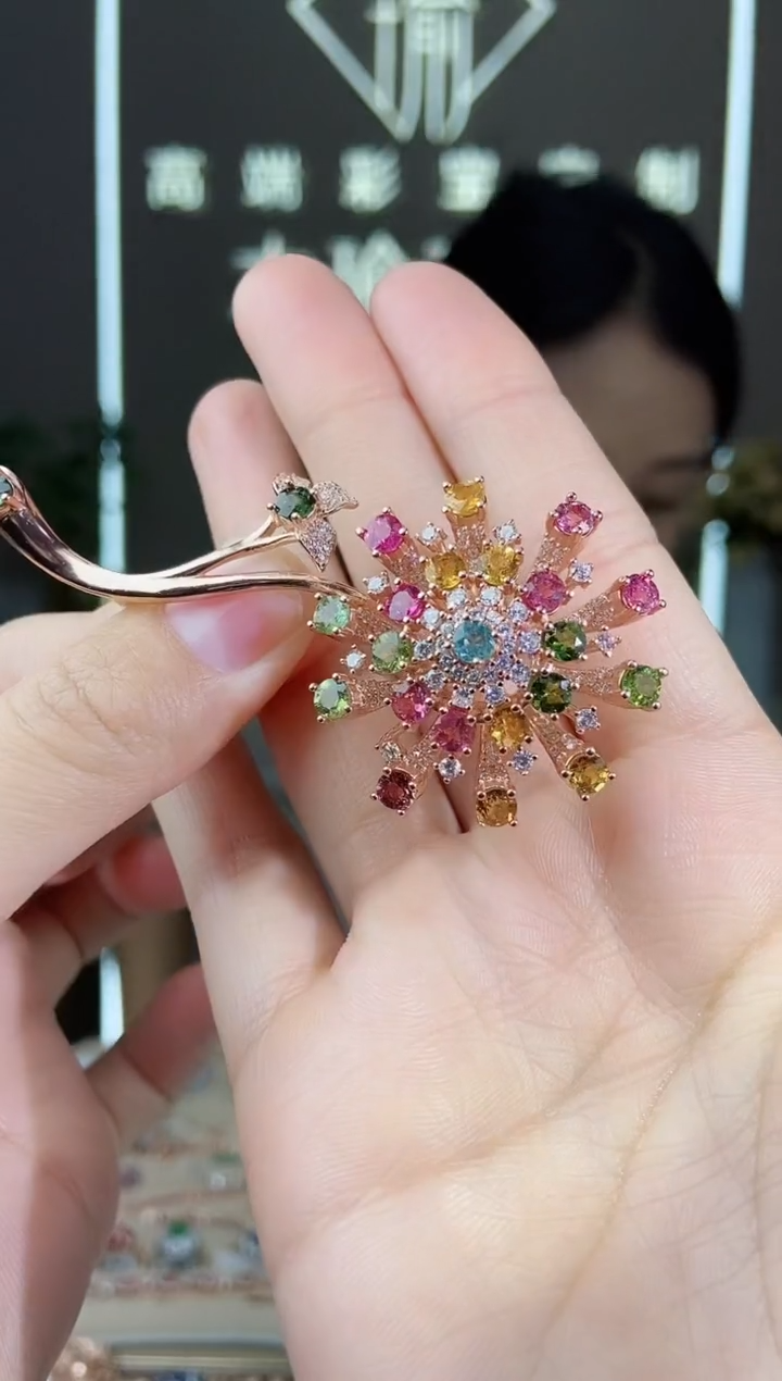 【闪购商品】碧玺胸针银S925镶嵌胸针