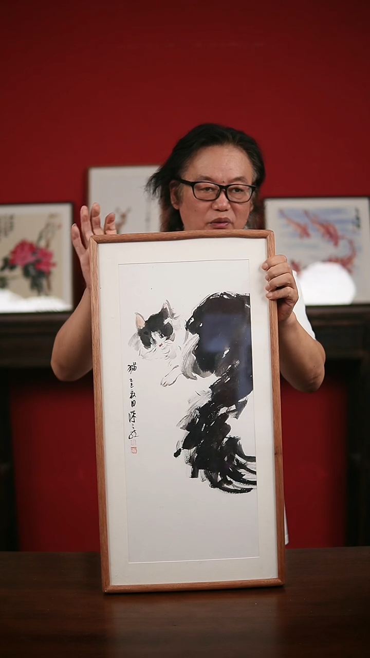 国画手写手绘-33*66实木框