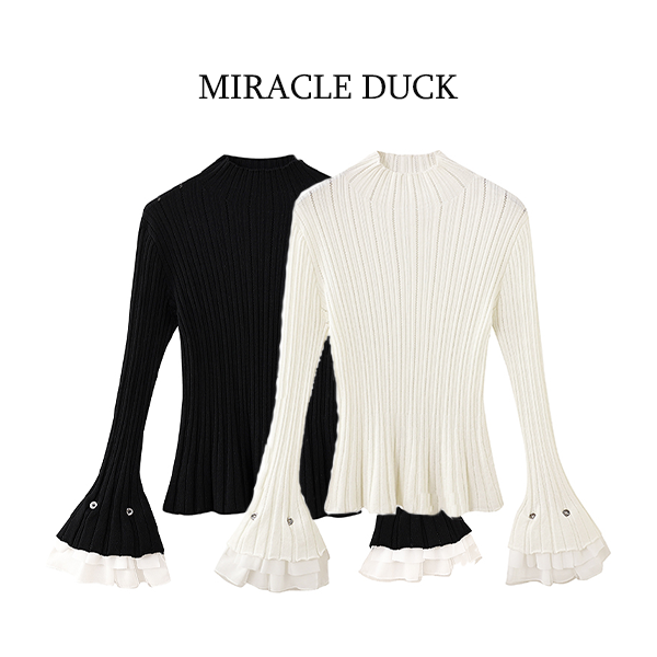 3号【喇叭打底】春秋冬半高领蕾丝拼接喇叭袖可拆卸针织打底C1880