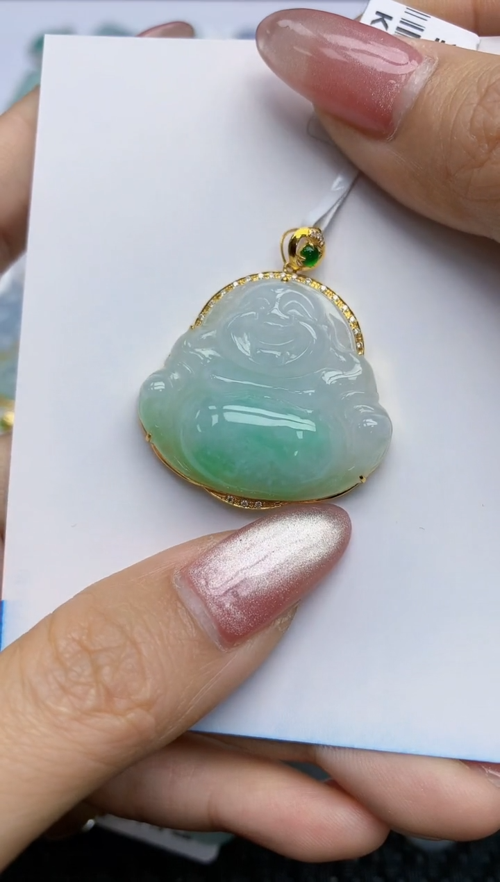 【闪购商品】翡翠挂件18K金镶嵌天然翡翠A货