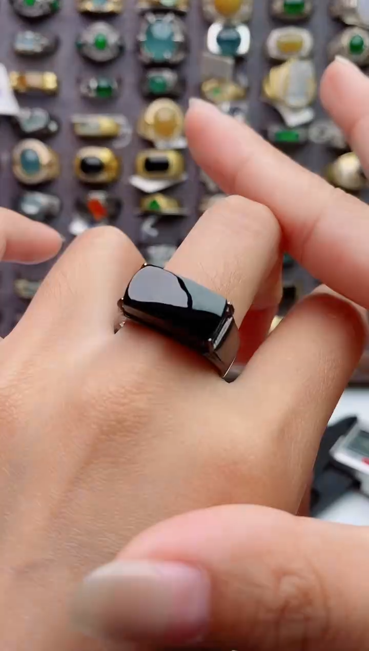 银S925镶嵌戒指翡翠天然翡翠男戒