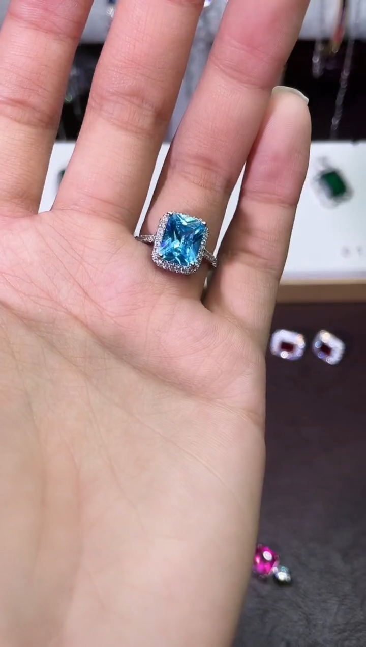 合金合成钻石海蓝戒指