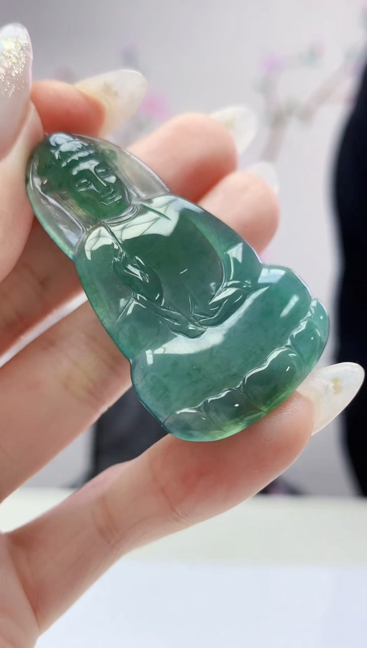 定制翡翠未镶嵌888ee-毛货观音57赠金扣