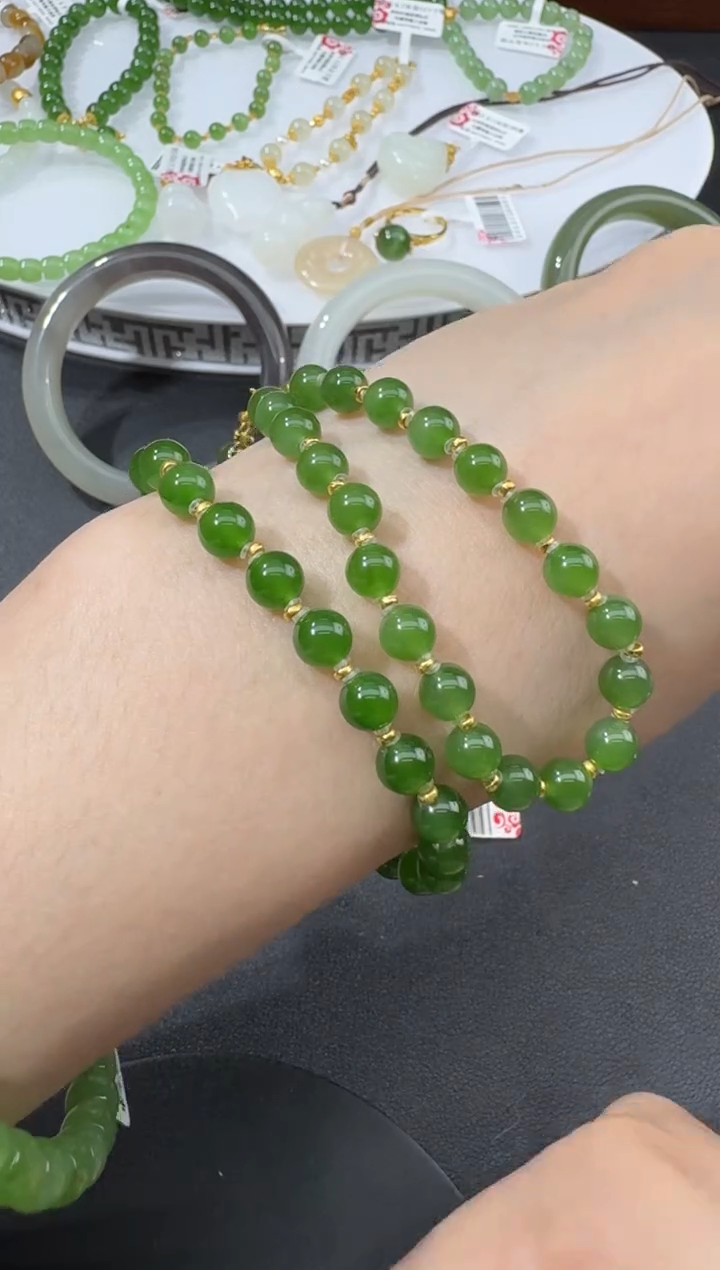 【闪购商品】和田玉手串一件18K金镶嵌H0225-S564-14/18k