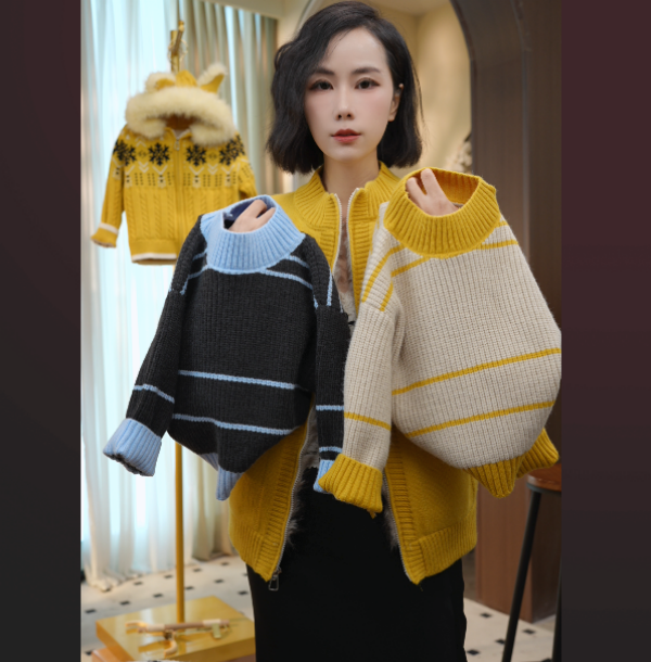 25年秋冬季新款长袖休闲条纹男女童亲子拼色针织衫打底