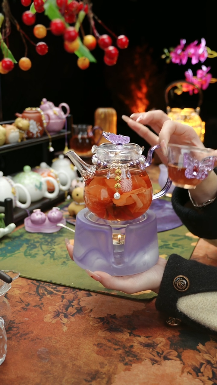 【闪购商品】紫色温茶台+茶壶+链子+杯子