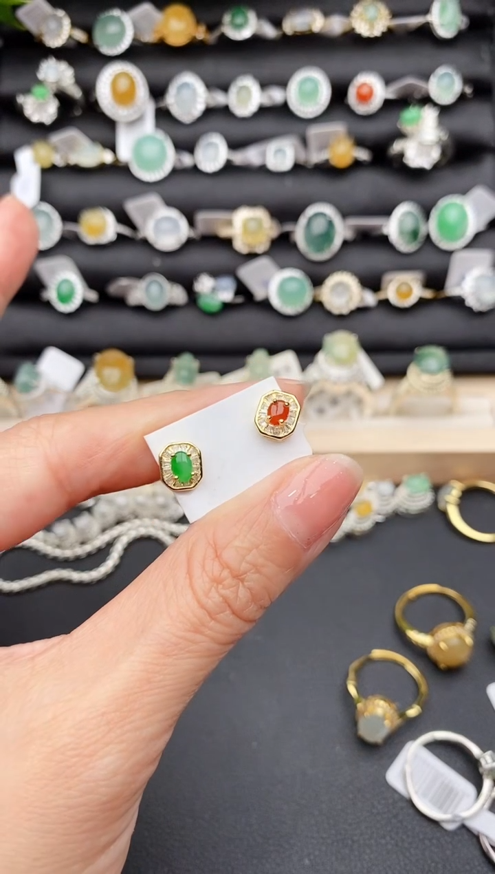 【闪购商品】翡翠戒指银S925镶嵌缅甸天然A货翡翠444   7-2