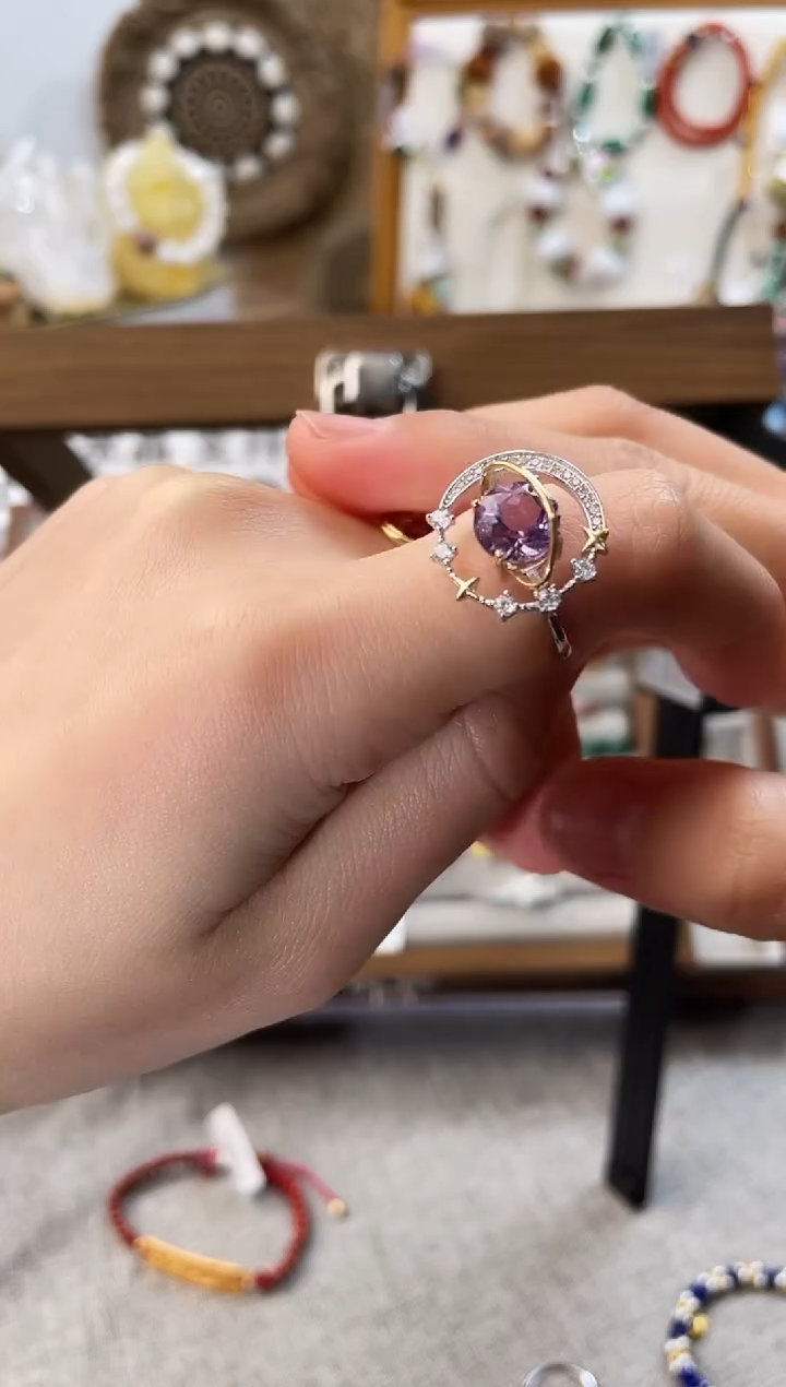 银S925镶嵌戒指水晶ᶘ****Ꮤ紫水晶戒指