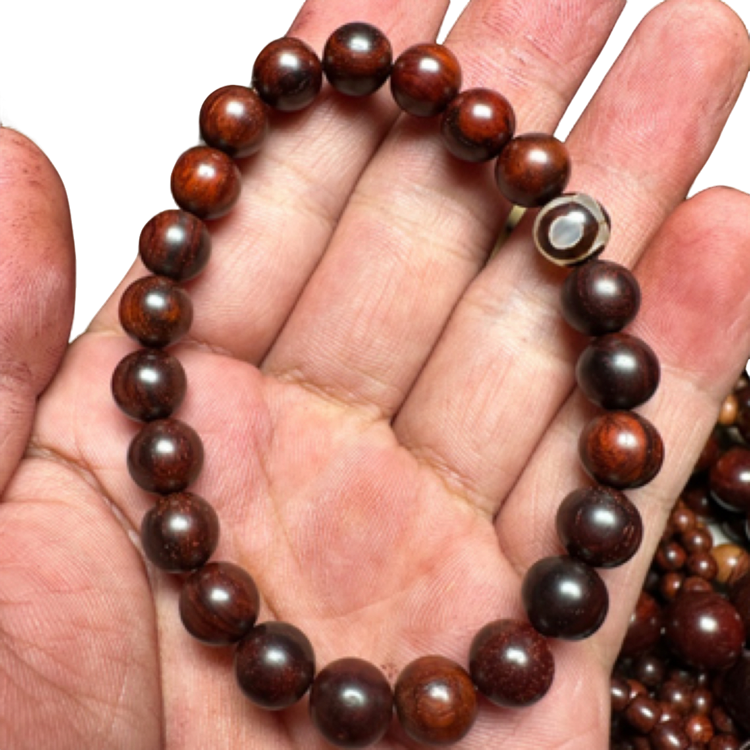 印度小叶紫檀0.8单圈手串带三眼珠无胶无油无蜡高油密金星