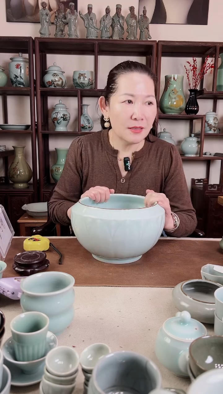 纯手工 粉青莲瓣 钵