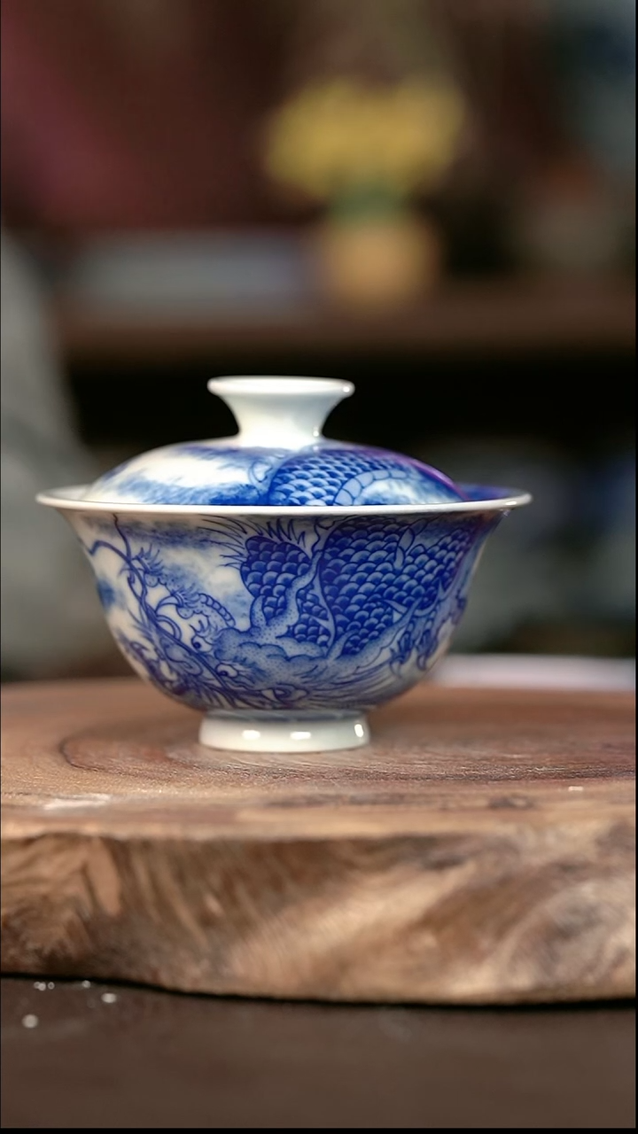 手绘 高温现代瓷   有暇 柴窑 苍龙小元宝100c  