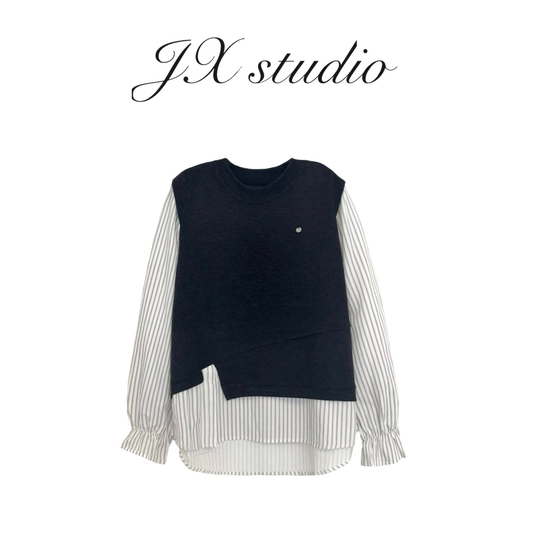 静贤【西西里约】秋季新款韩版显瘦假两件长袖