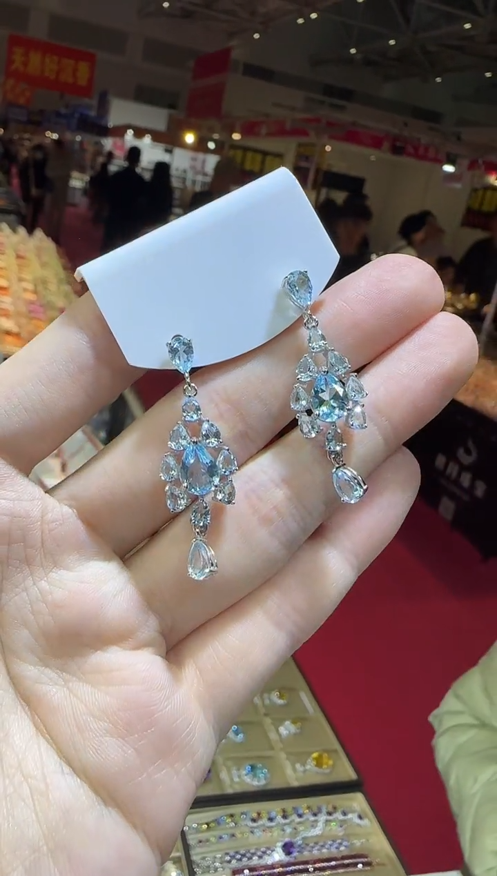 银S925镶嵌托帕石耳饰9*7mm耳坠
