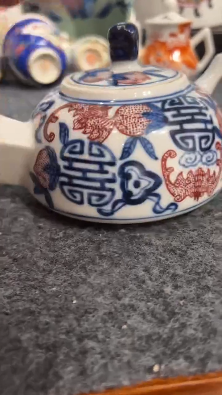 摆件瓷摆件瓷摆件青花釉里红手把壶