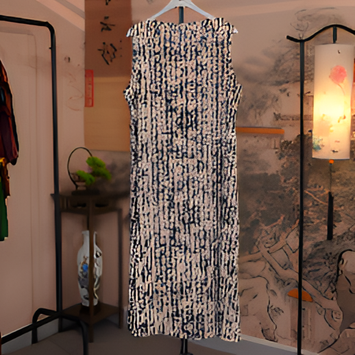 新款蓝色千鸟格圆领无袖连衣裙