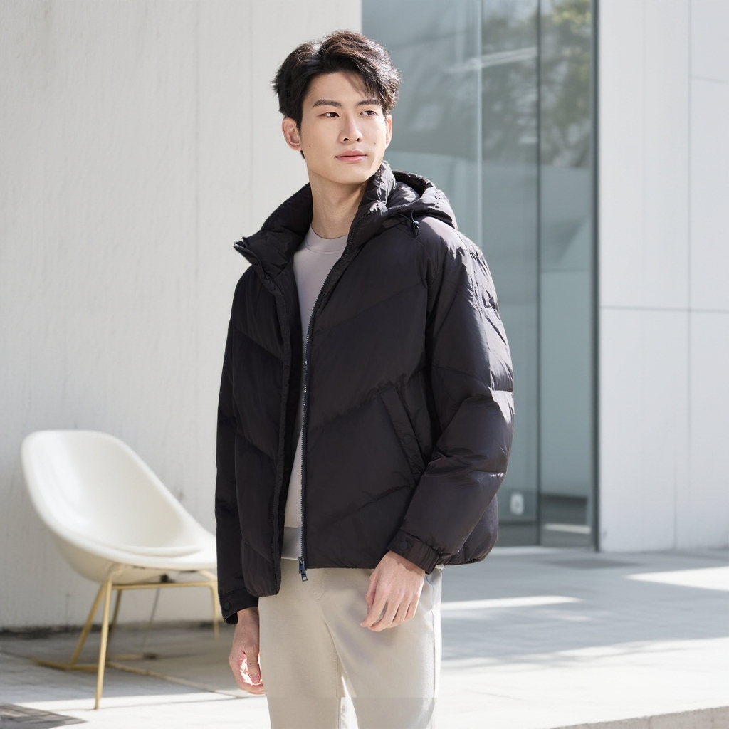 利郎2025新款【商场同款】白鸭绒立领连帽可拆卸男士短款休闲羽绒服