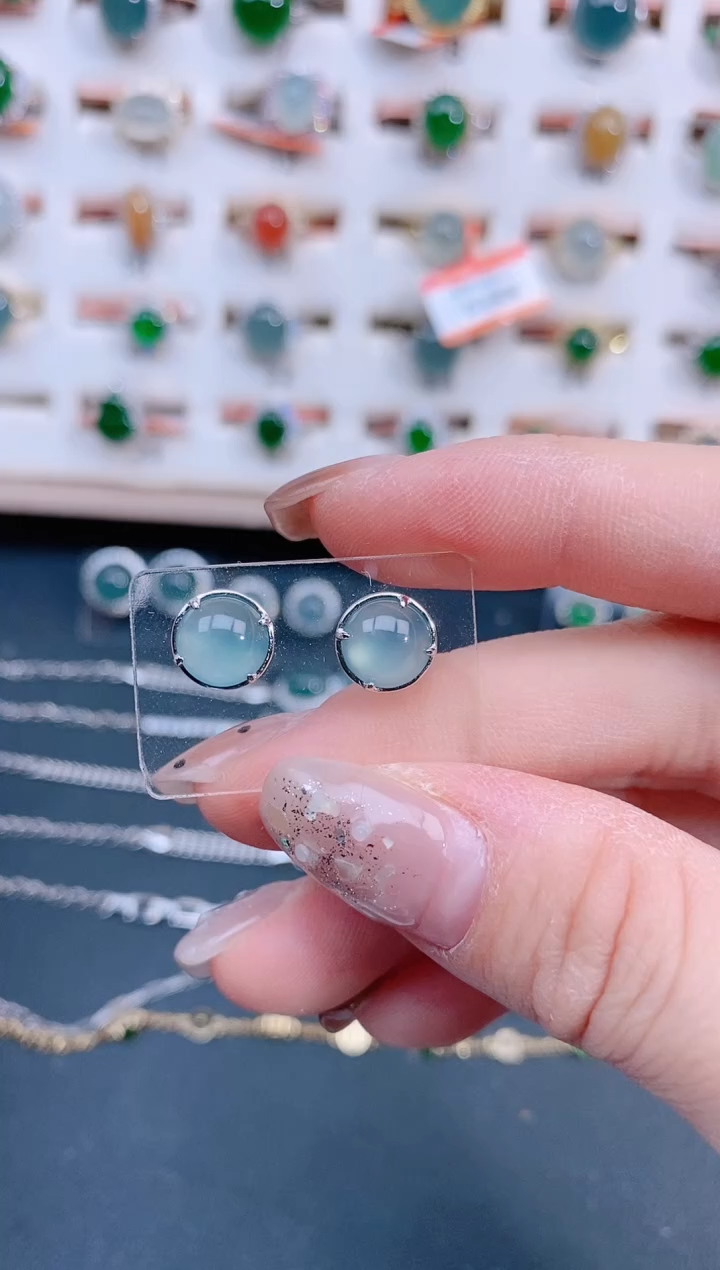 银S925镶嵌翡翠耳饰天然翡翠