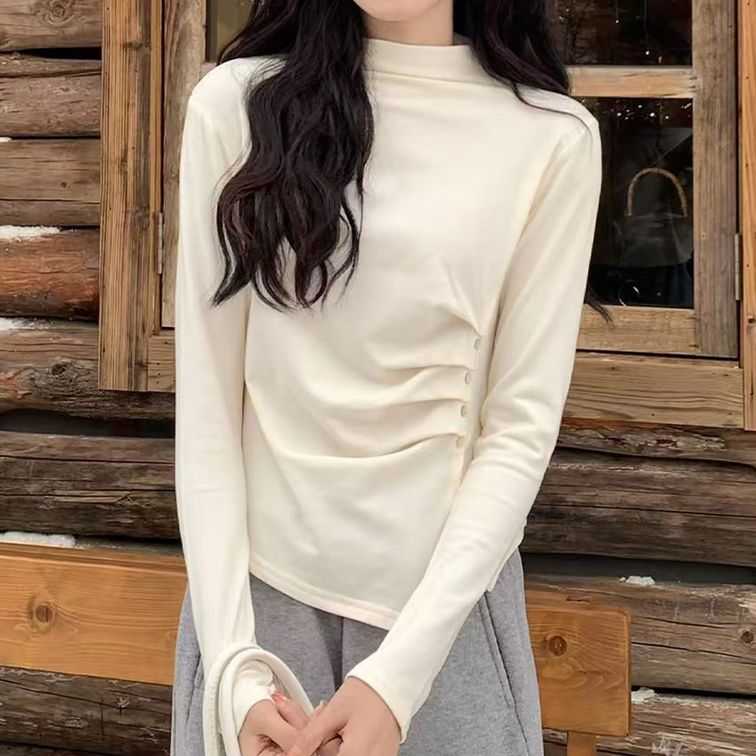 秋冬新款设计感时尚不规则气质磨毛绒打底衫洋气女上衣2865衣长51