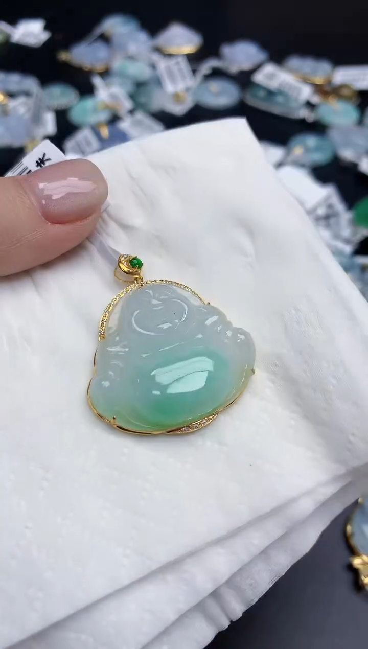 【闪购商品】翡翠颈饰18K金镶嵌天然缅甸翡翠A货