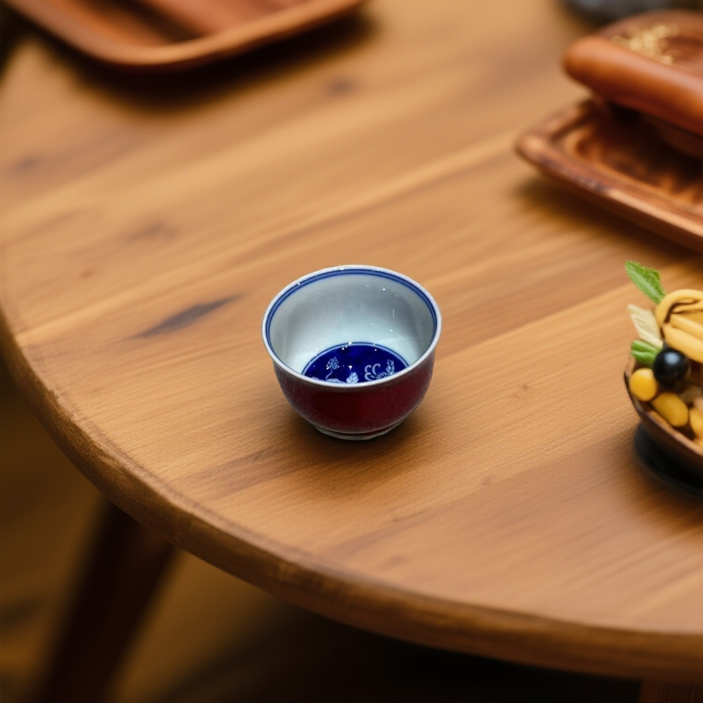 霁红青花內绘杯/陶瓷