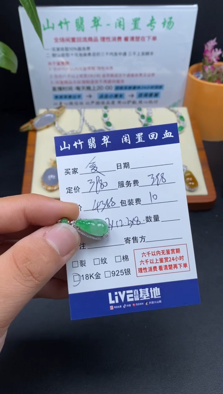 颈饰18K金镶嵌翡翠静**开3001371