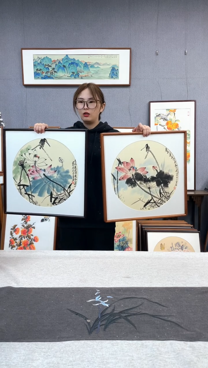 【闪购商品】国画手写手绘带框作品-52*52-两个