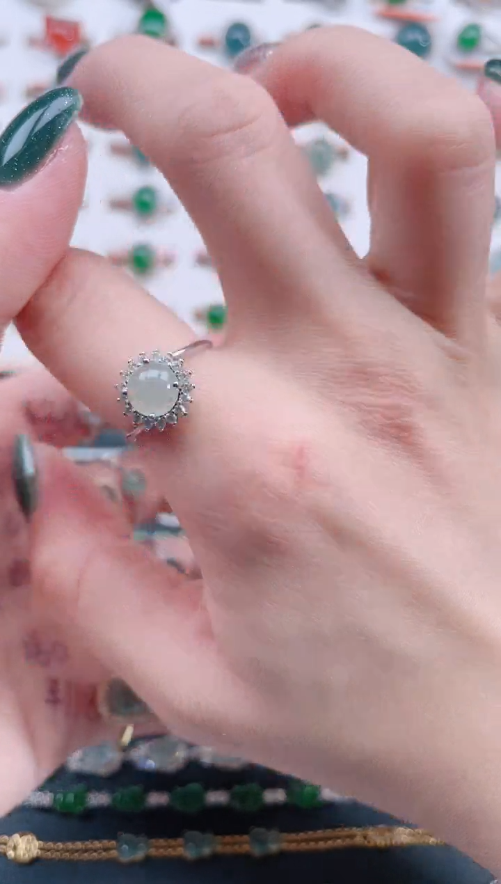 银S925镶嵌戒指翡翠天然翡翠