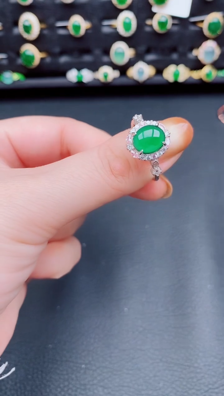 【闪购商品】翡翠戒指银S925镶嵌天然a货翡翠103