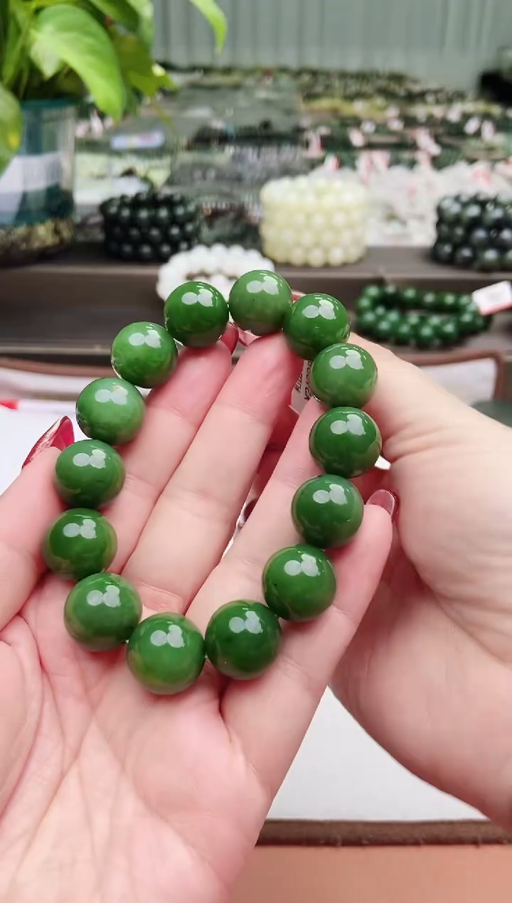 【闪购商品】和田玉手串未镶嵌纯天然和田玉俄苹果绿16
