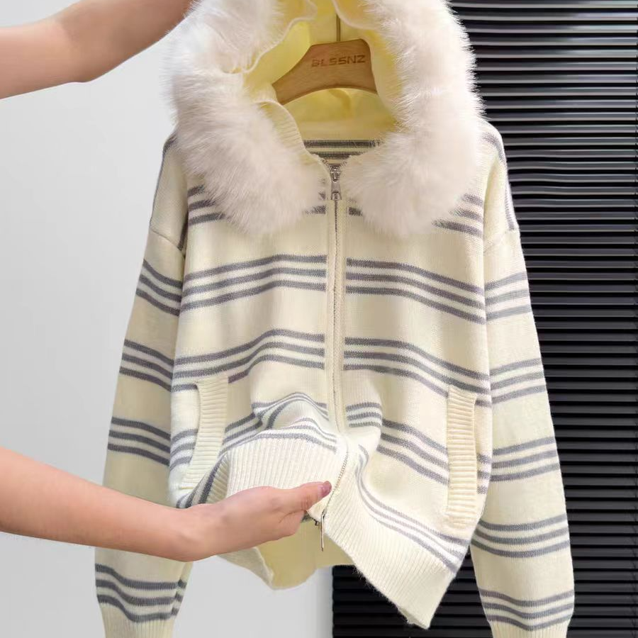 【1034 毛衣】慵懒风条纹毛衣保暖韩系休闲长袖韩版