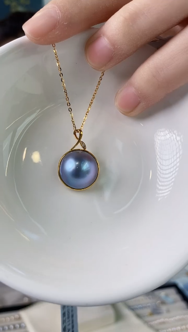【闪购商品】拼合珍珠（马贝珠）吊坠(赠链)18K金镶嵌14-15马贝吊坠
